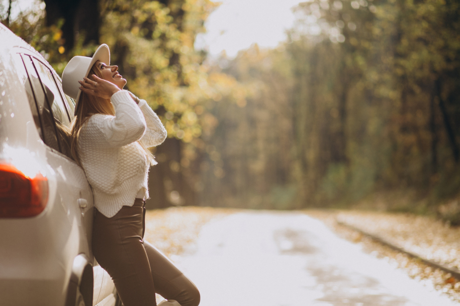 Young pretty woman travelling by car