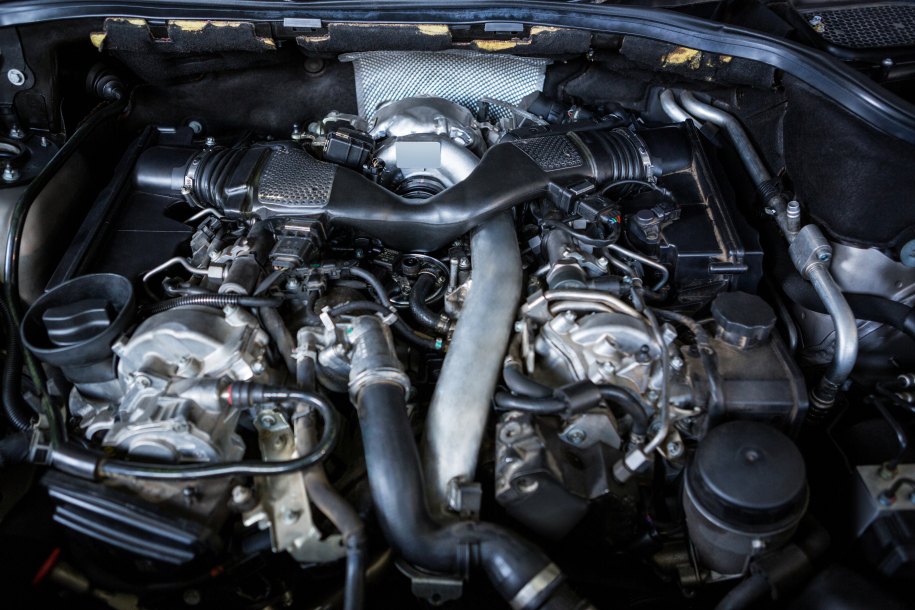 Close-up of car bonnet at repair garage