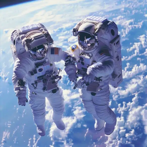 Two-astronauts-communicating-in-space