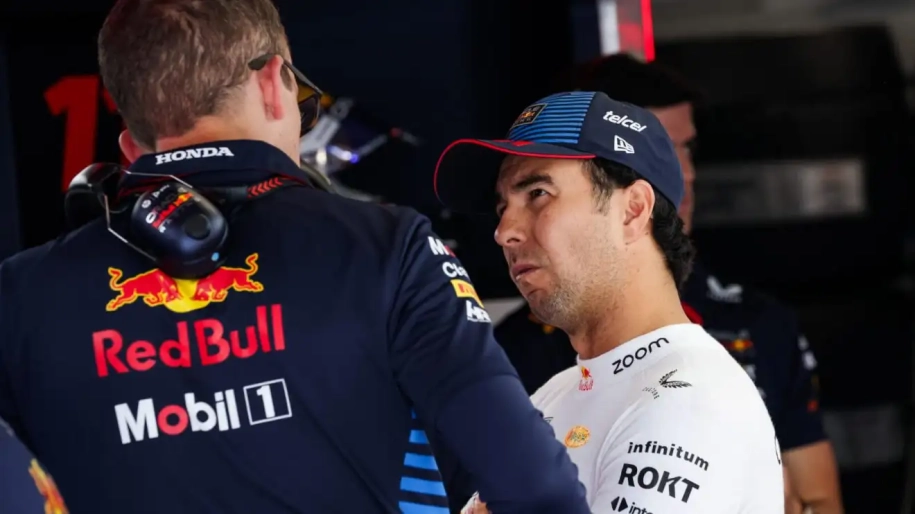 Sergio Perez in the Red Bull garage